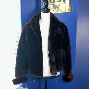 🧥 Vintage Retro Brown Faux Fur Jacket – Unbranded – Estimated Medium – EUC